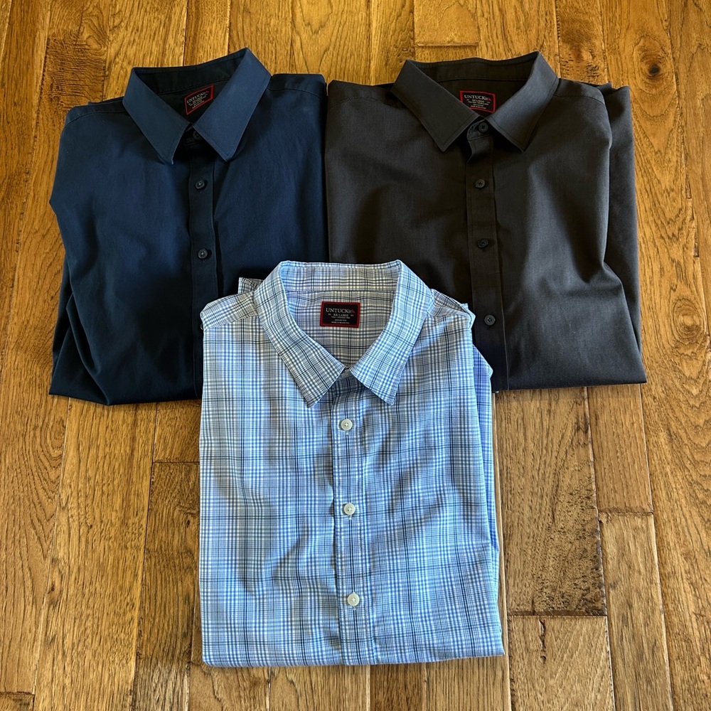 UNTUCKit Men's Shirt Trio - Navy, Charcoal Gray, and Blue Plaid XXL Slim